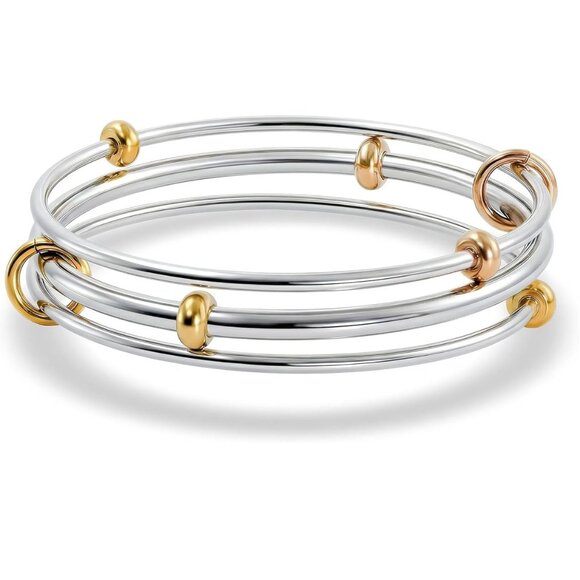 Tri Color Stainless Steel Gold and Rose Gold Stacking Bracelet No Tarnish - Picture 1 of 7